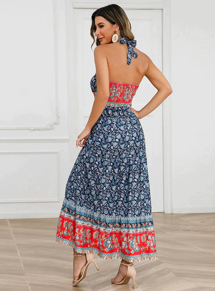 Bohemian Floral Halter Dress