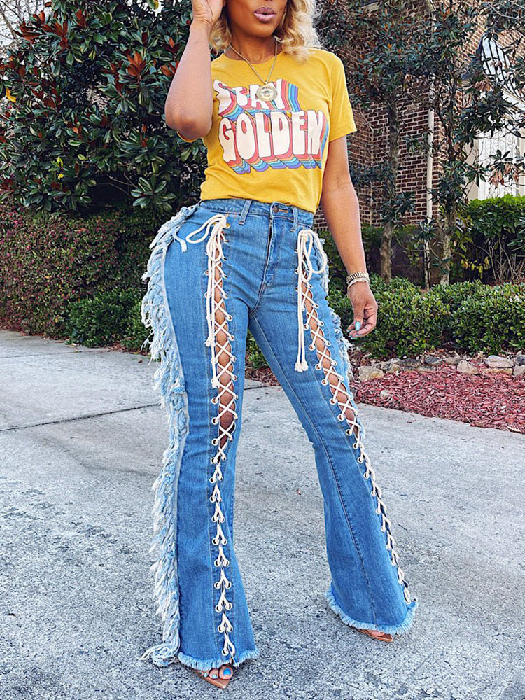 Lace Up Graceful Tank Top Jeans
