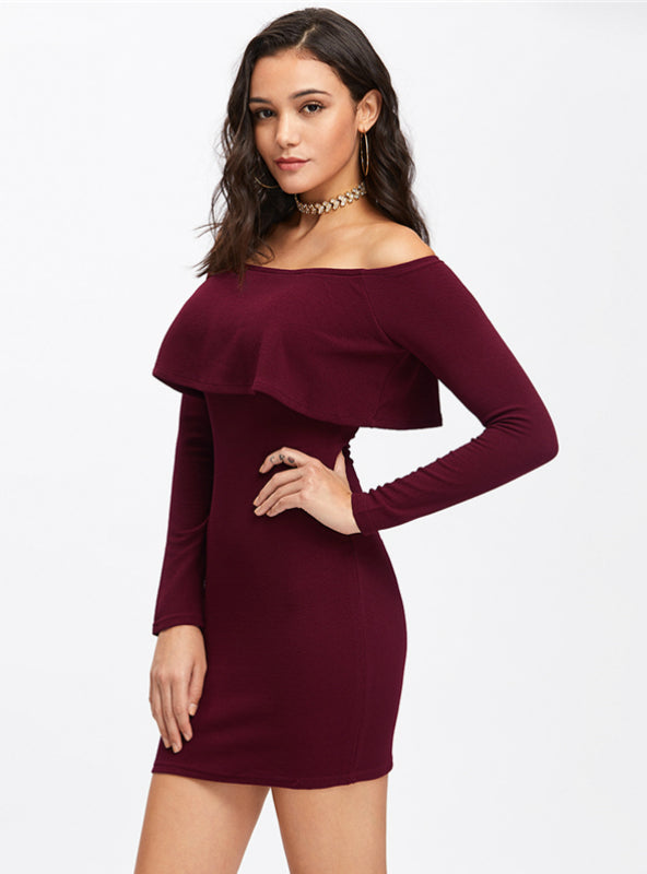Womens Long Sleeve Mini Dress For Autumn And Winter Party Dresses-L