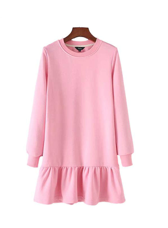 Elegant Ruffled Hem Basic Dress - Women's Long Sleeve