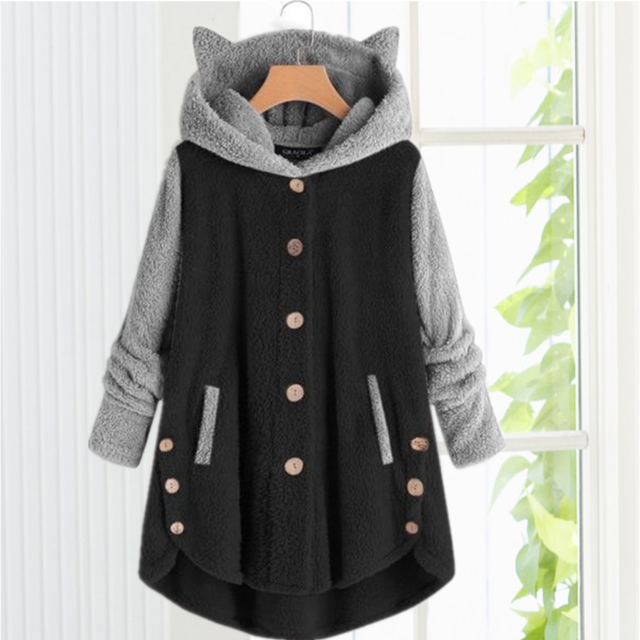 Cat Ears Hooded Coat Black cardigan cardigans clothes Plus Size tops