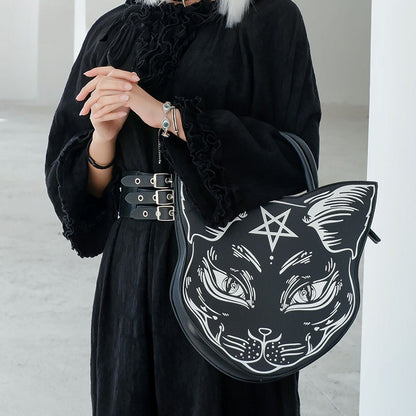 Gothic Punk Style Pentacle Cat Top Handle Fashion Bag