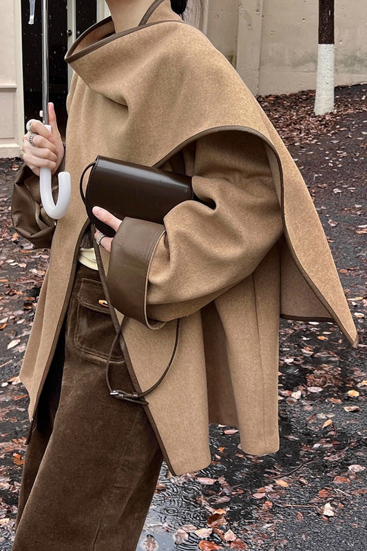Color Block Cowl Neck Asymmetrical Coat