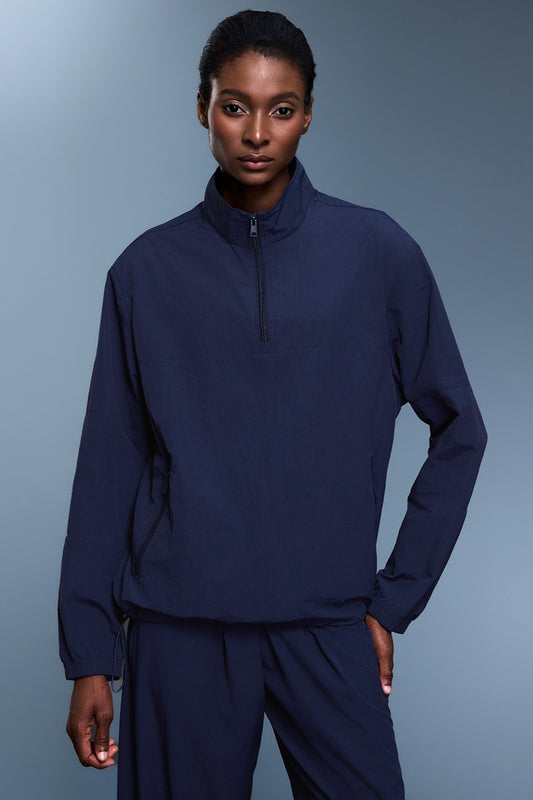 Athletic Half-Zip Solid Loose Sweatshirt