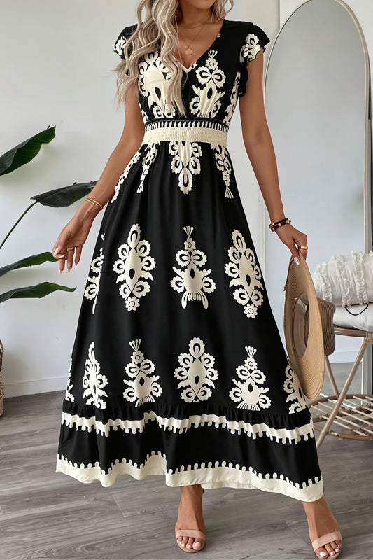 Boho Contrast Embroidered Maxi Dress