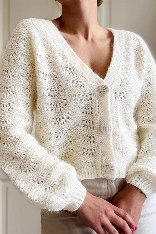 Autumn-Winter New Crochet Hollow-Out V-Neck Knit Cardigan