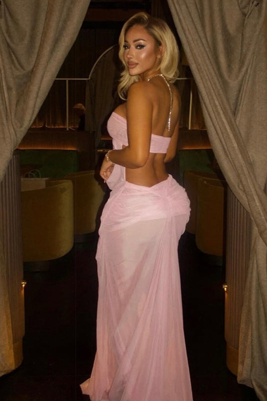 Irregular Sheer Tulle Patchwork Metal Decorative Prom Dress