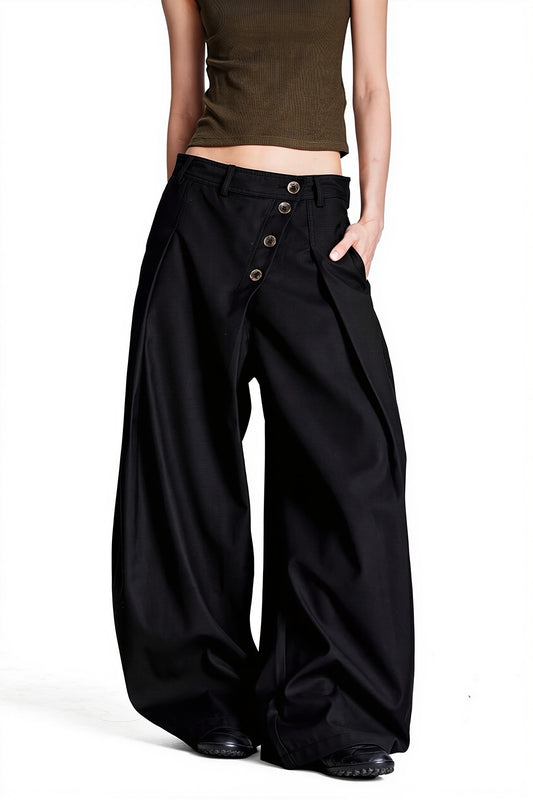 Asymmetric Button Front Wide Leg Pants