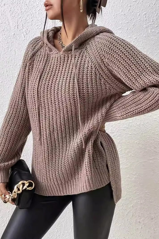Solid Hooded Oversized Side Slit Sweater
