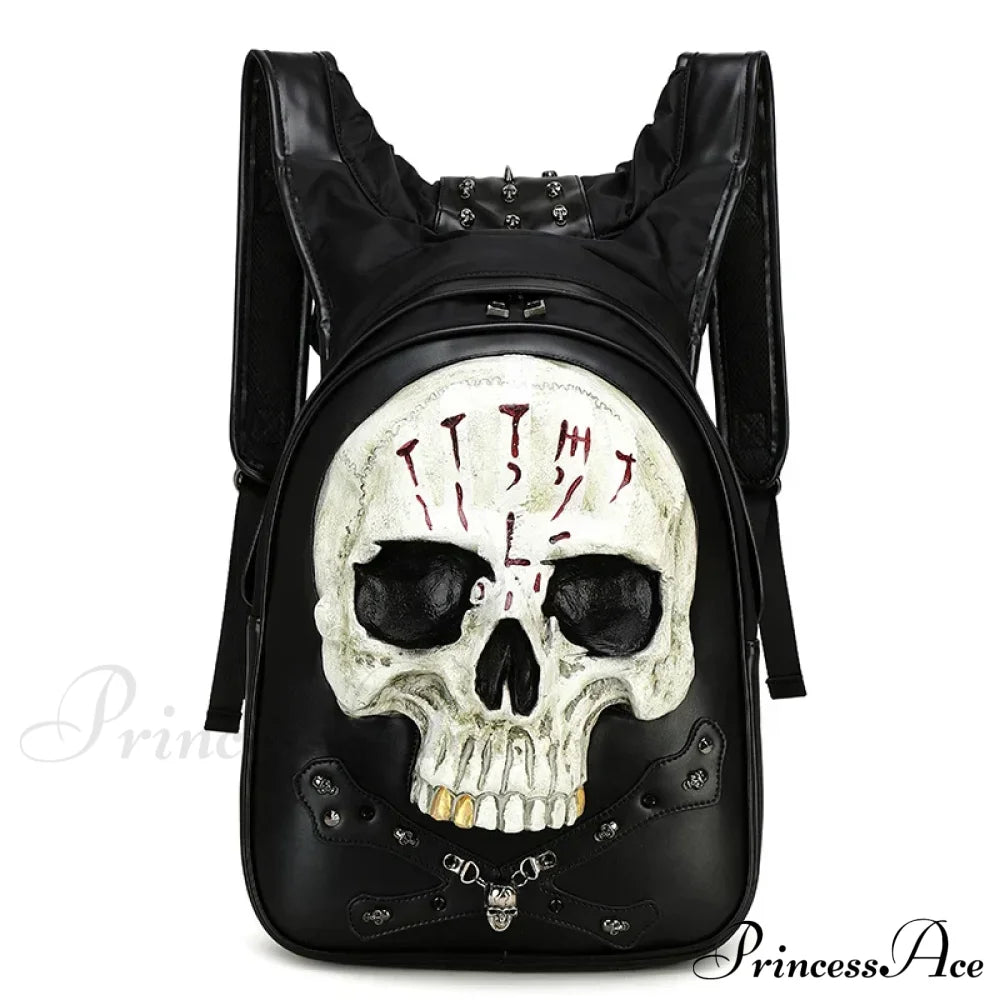 3D Embossed Skull Punk Rock Gothic Leather Rivets Laptop Travel Backpack Bag Black 2 Halloween