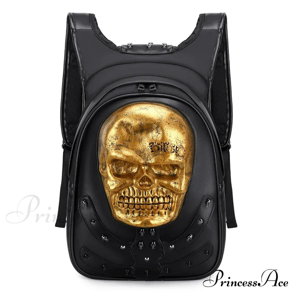 3D Embossed Skull Punk Rock Gothic Leather Rivets Laptop Travel Backpack Bag Black 3 Halloween