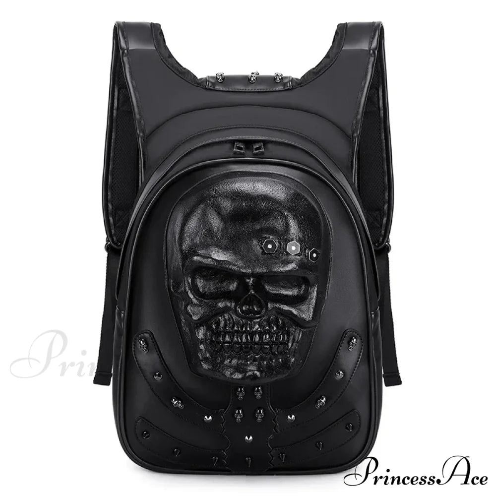 3D Embossed Skull Punk Rock Gothic Leather Rivets Laptop Travel Backpack Bag Brown Halloween