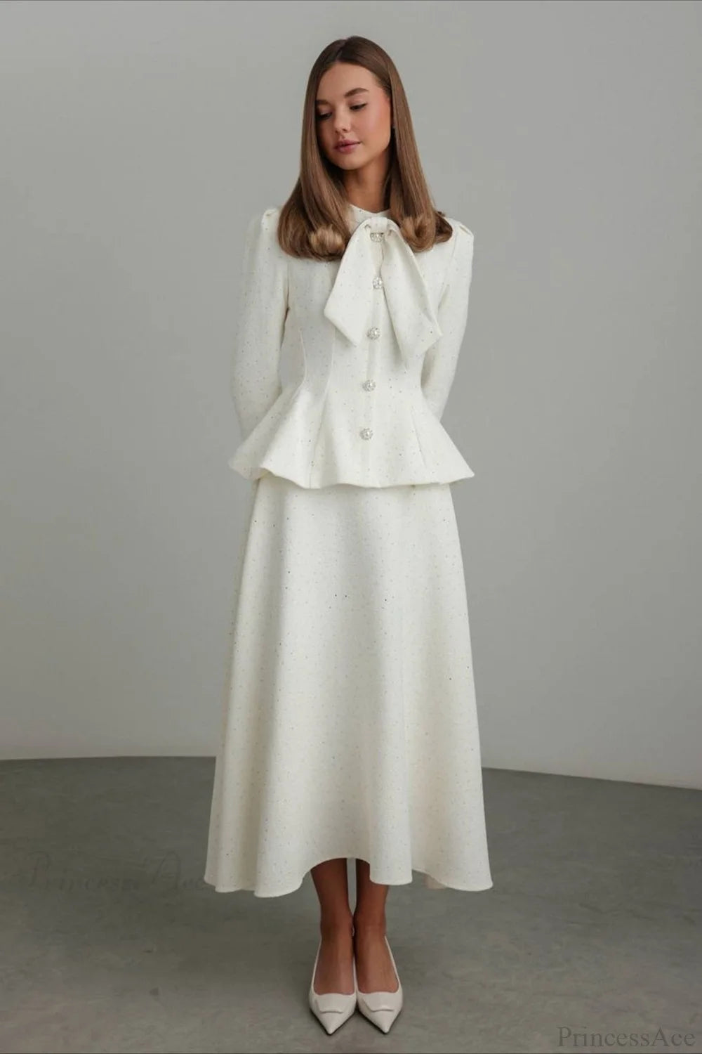 3D Floral Lace Ruffled Hem Elegant Two Piece Set