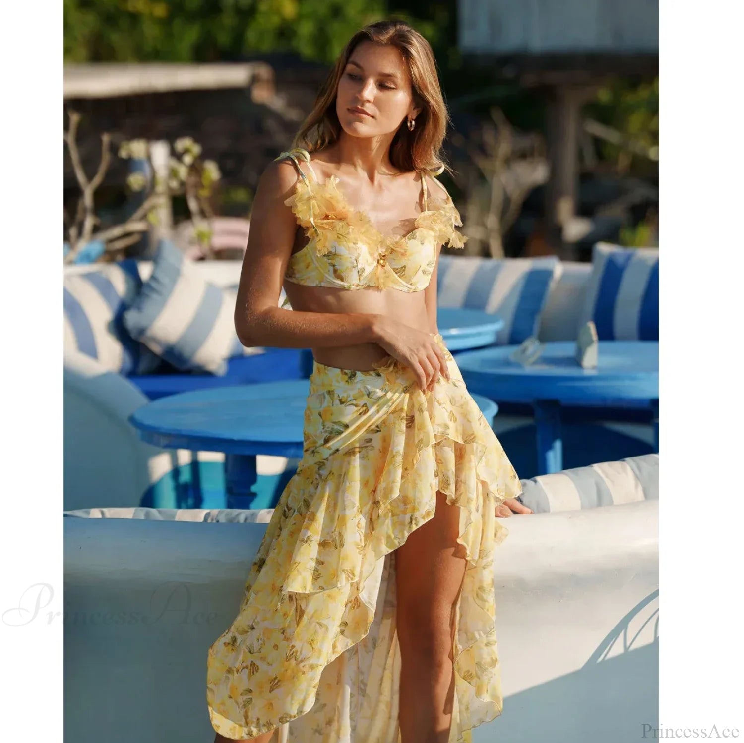 3D Floral Push up Skirt Two Piece Set