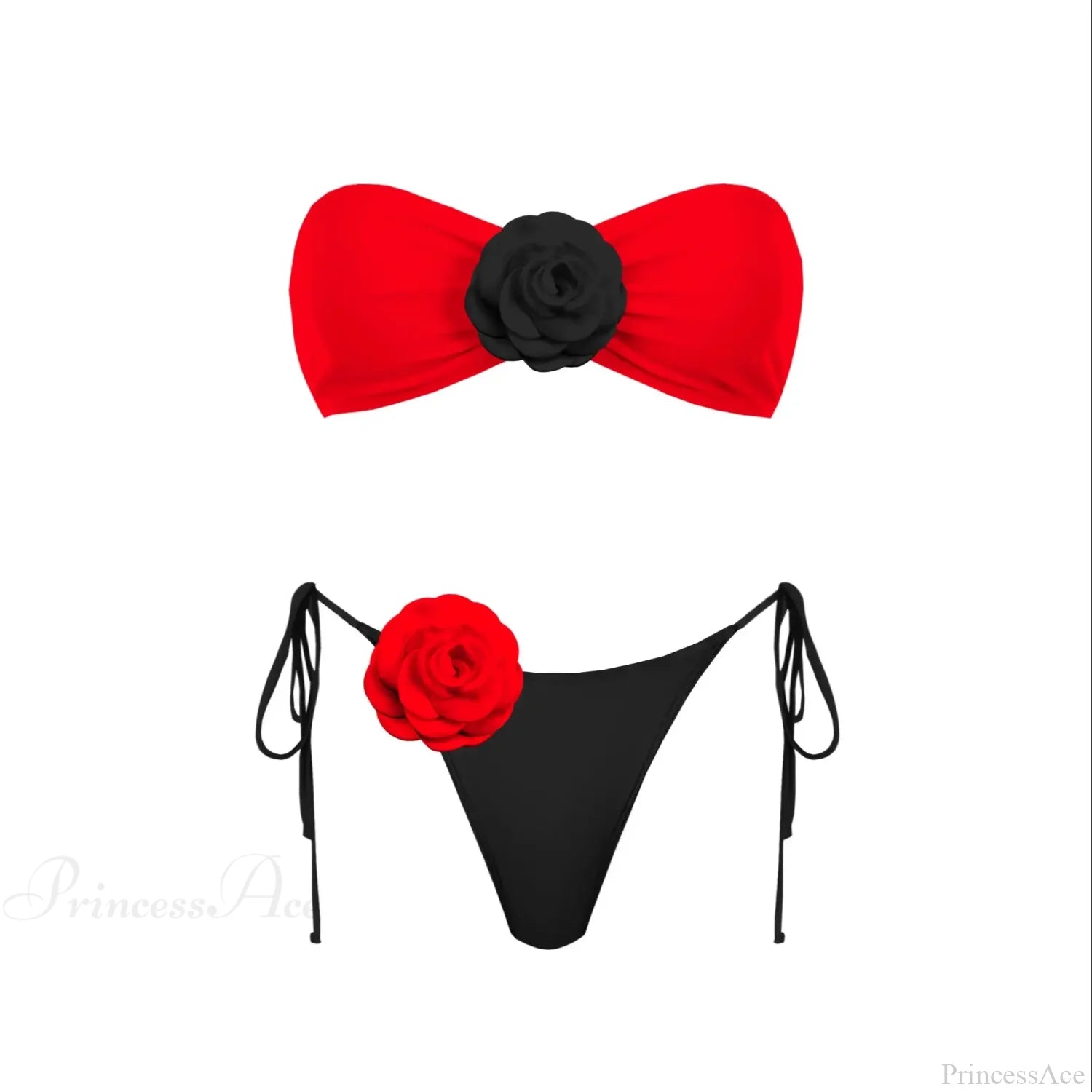 3D Flower Bandage Bikini Set red / S
