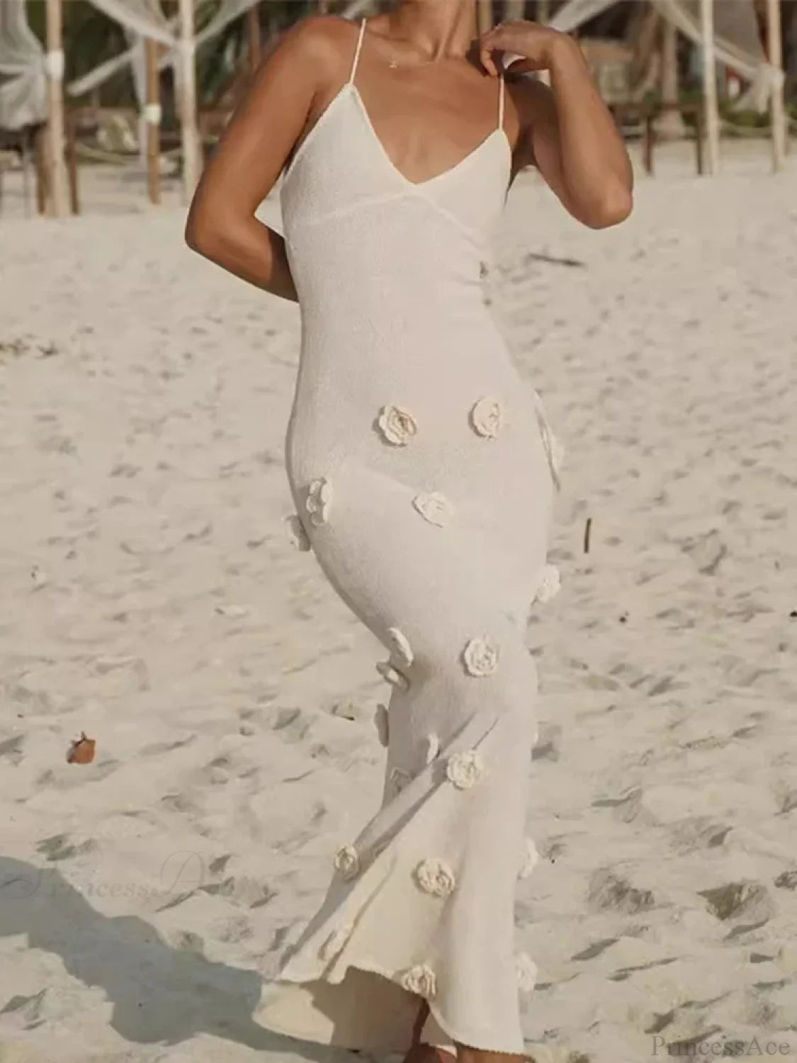 3D Flower V-neck Backless Lace-Up Maxi Floral Dress floraldress-250126