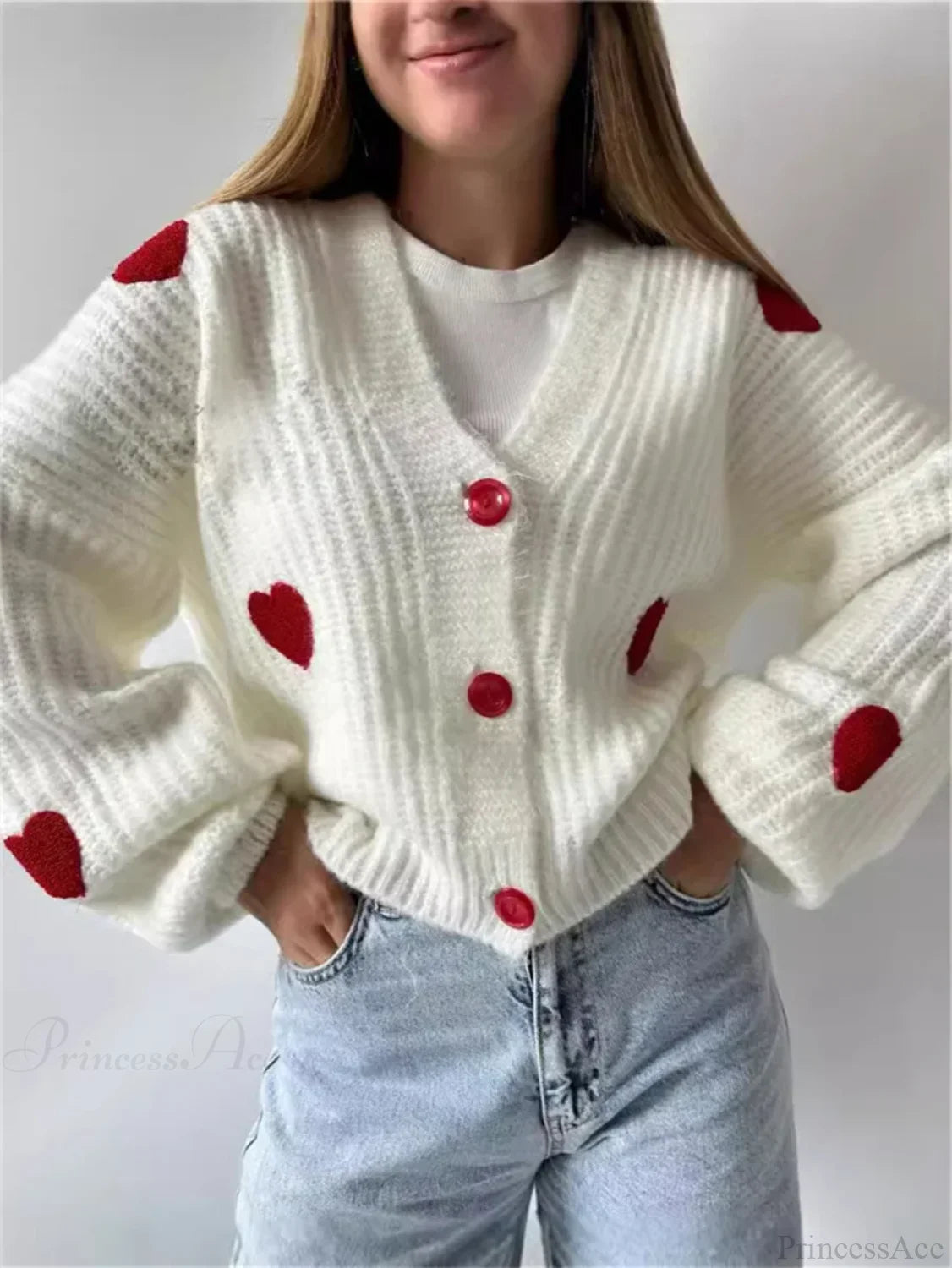 3D Heart Patchwork Valentine’s Day Cardigan cardiagn-250126