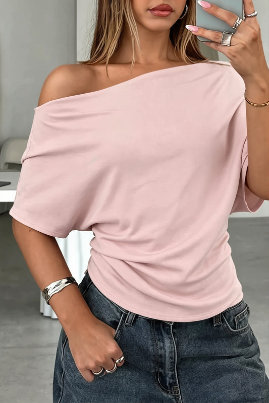 One Shoulder Ruched Waist T-Shirt
