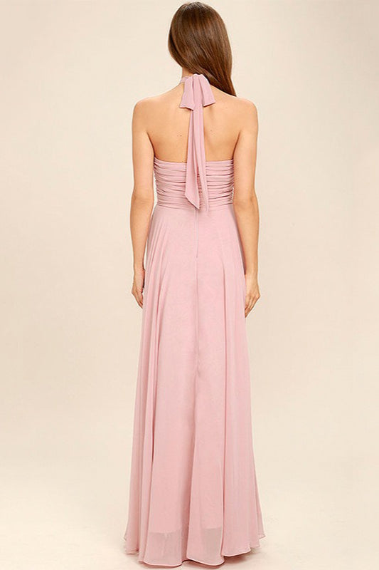 Chiffon Halter Ruched Gown Formal Dress