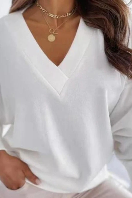 V Neck Button Knit Pullover Sweater White / S