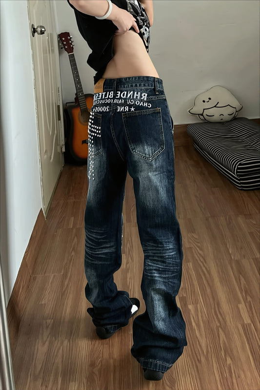 Studded Panel Barrel Leg Jeans