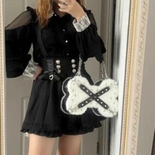 Y2K Darkness Style Fashion Gothic Rivet Bone Subculture Bag