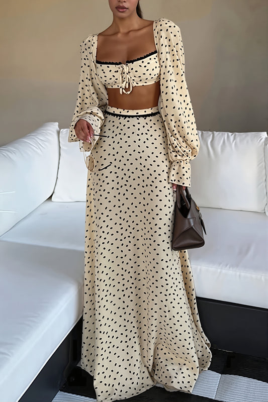 Floral Polka Dot Puff Sleeve Skirt Set
