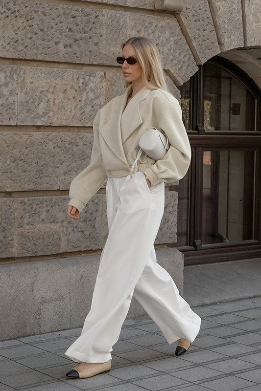 Retro Solid Wool Notch Collar Elastic Waist Coat