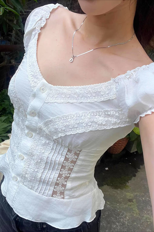 Lace Corset Puff Sleeve Blouse