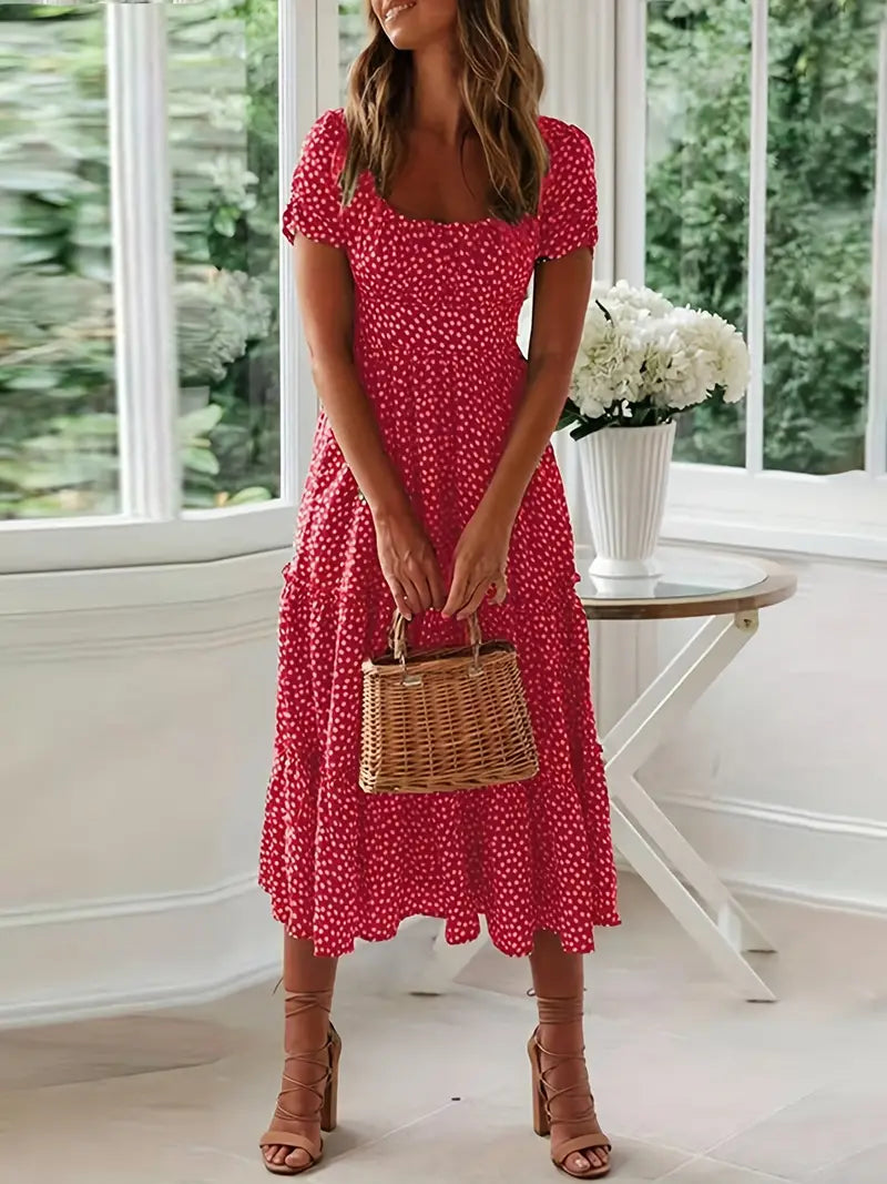 Polka Dot Ruffle Hem Maxi Dress