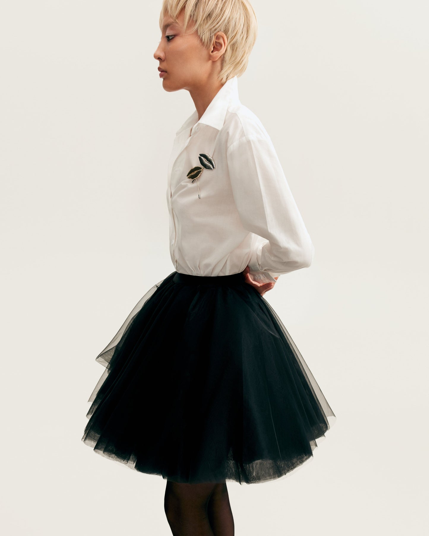 Gathered Organza Mini Skirt Graceful In Black, Xo Xo