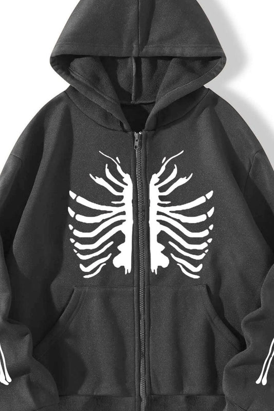 Chic Skeleton Print Relaxed Pullover Hoodie