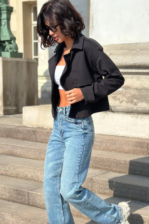 Casual Trench Style Cropped Jacket