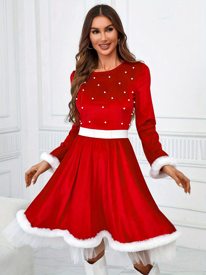 Festive Ladies' Christmas Costumes with Beads, Santa Claus Performance, and Belt Decorations Christmas Costume