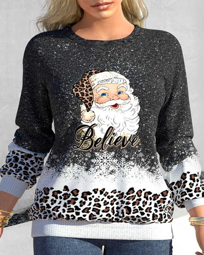 Santa and leopard print sweatshirt Gray 2023 f/w 23BF cardigans christmas Clothes hoodies & sweatshirts sweatshirts Tops/Blouses