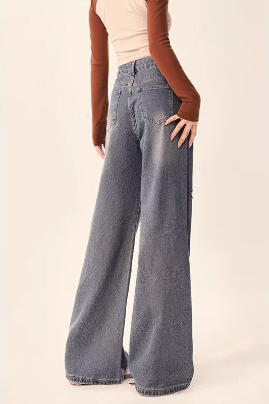 Vintage Star Print Wide Leg Jeans