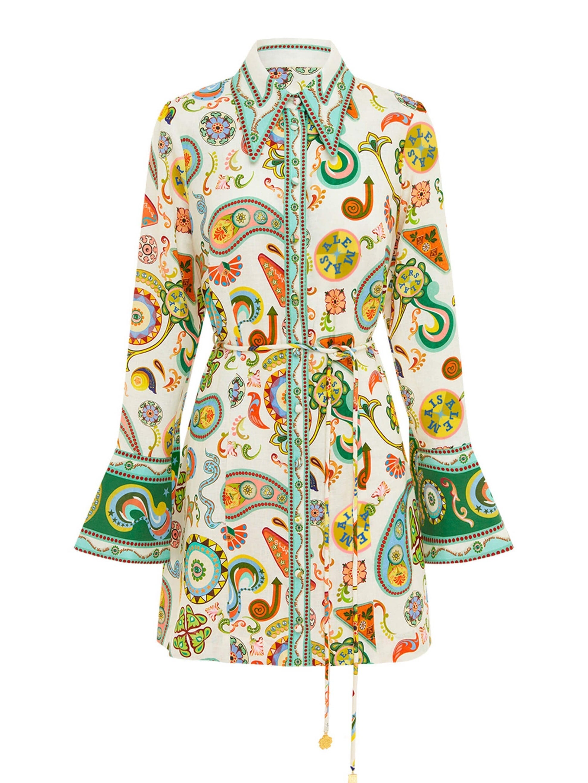 Exquisite And Printed Charming Trumpet Sleeve Mini Dress Dresses