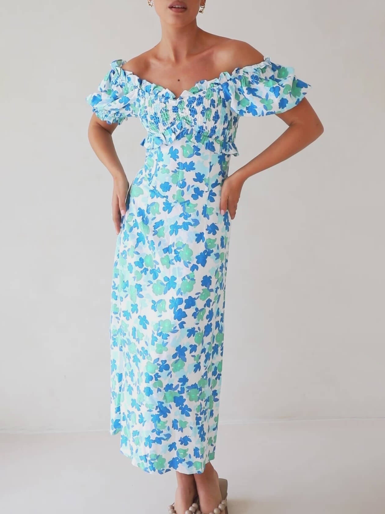 Summer Fresh Floral Charming Off-Shoulder Midi Dress