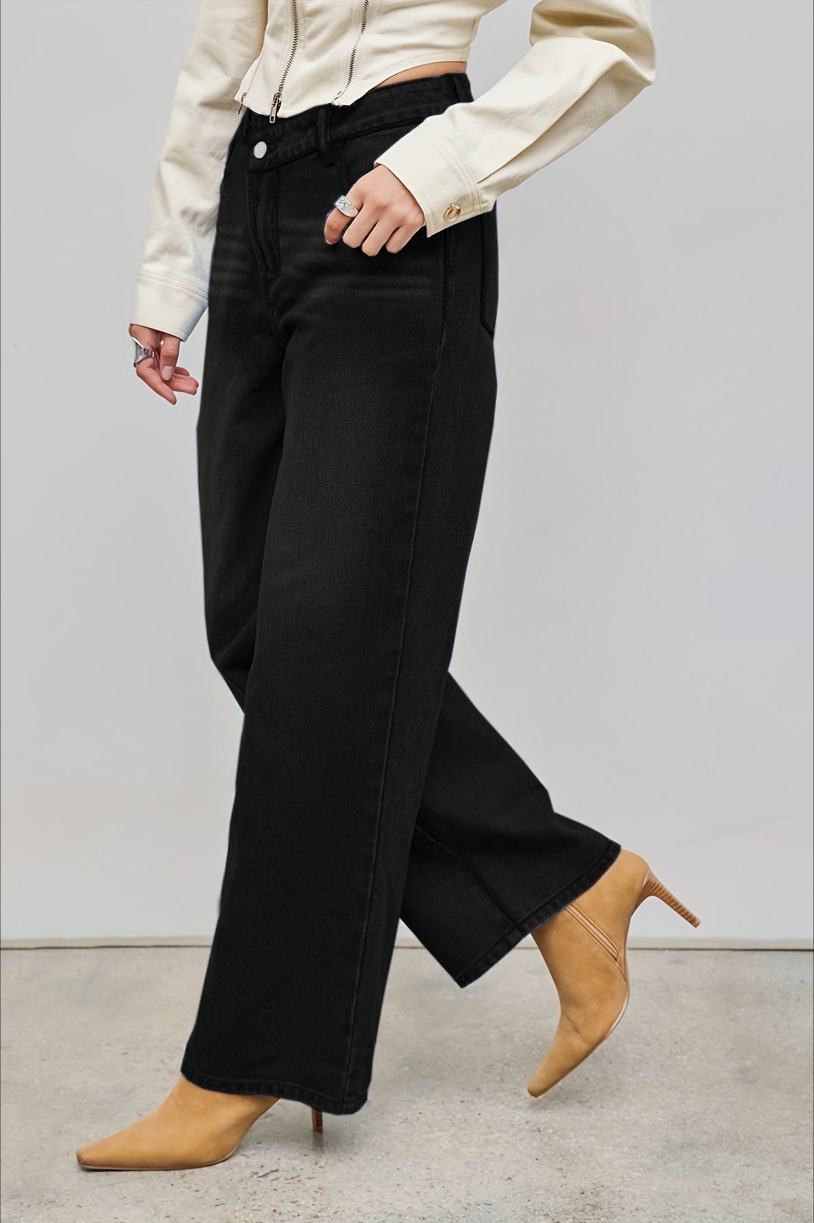 Straight Relaxed Asymmetrical Button Jeans
