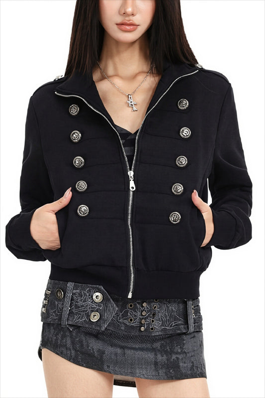 Double Breasted Stand Collar Hoodie
