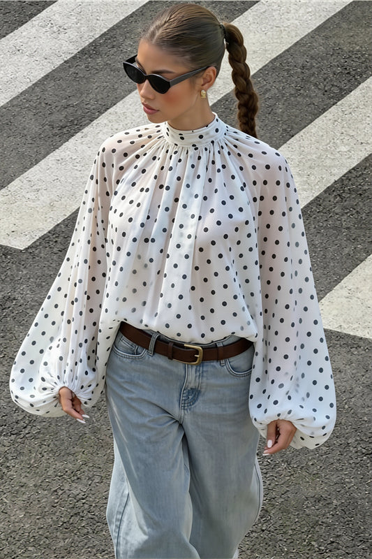 Elegant Polka Dot Bow Neck Blouse