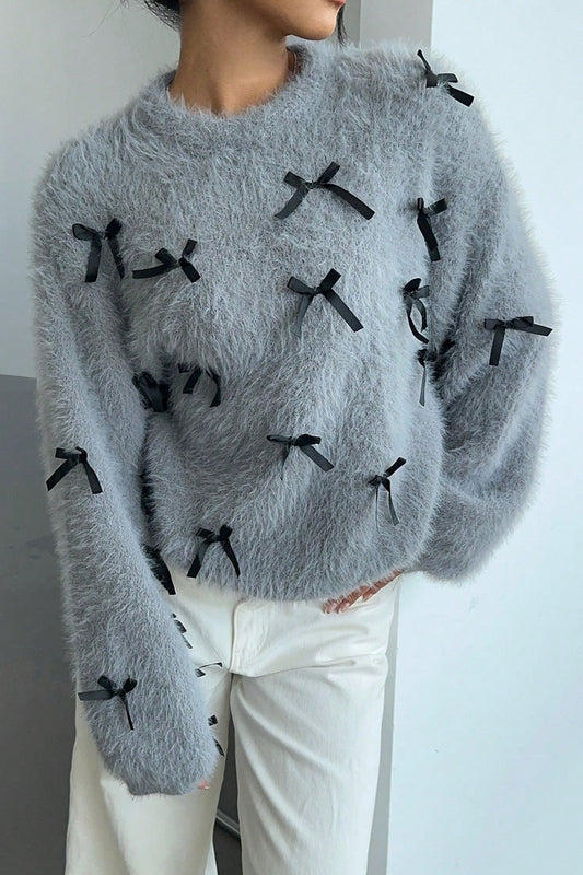 Mohair Bow Pullover Loose Blouse