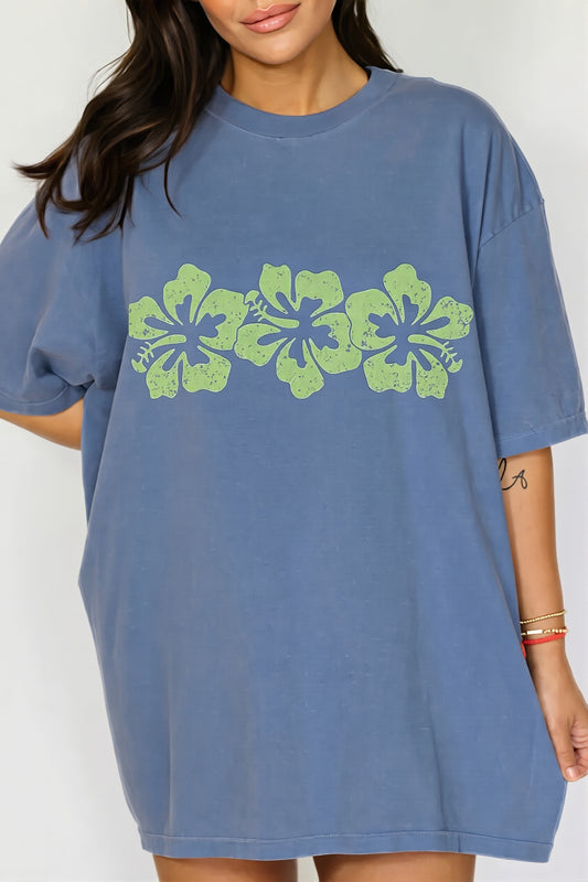 Hibiscus Print Washed Oversized T-Shirt