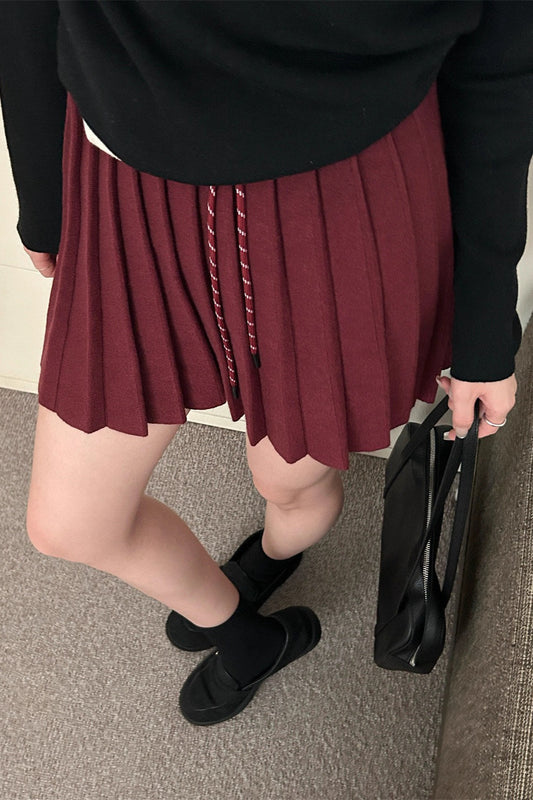 Pleated Knit Mini Skirt