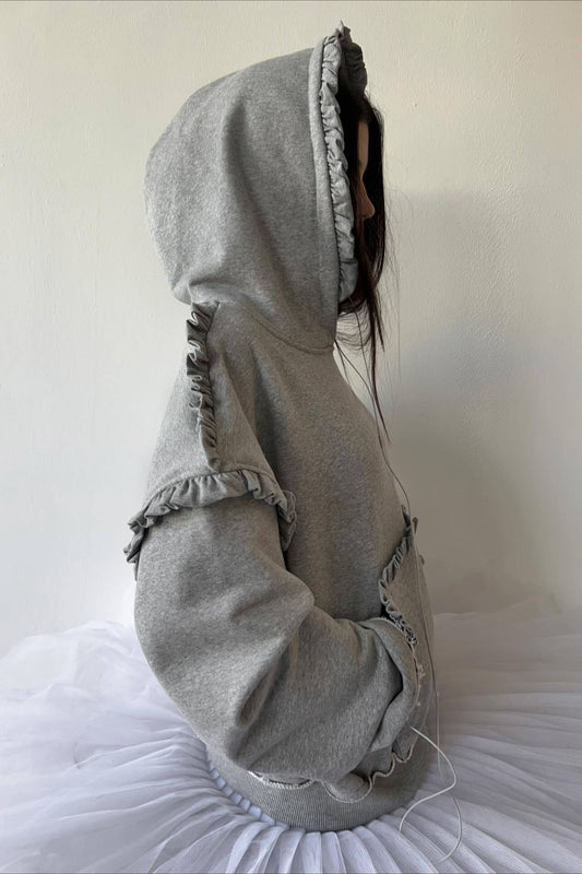 Ruffle Trim Pullover Hoodie
