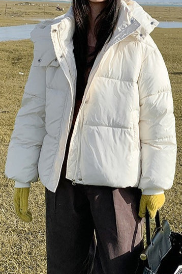 Cropped Plush Lined Oversized Puffer Jacket S / White