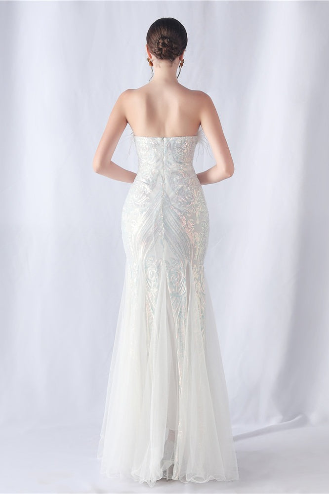 Ostrich Feather Sequin Evening Party Dress