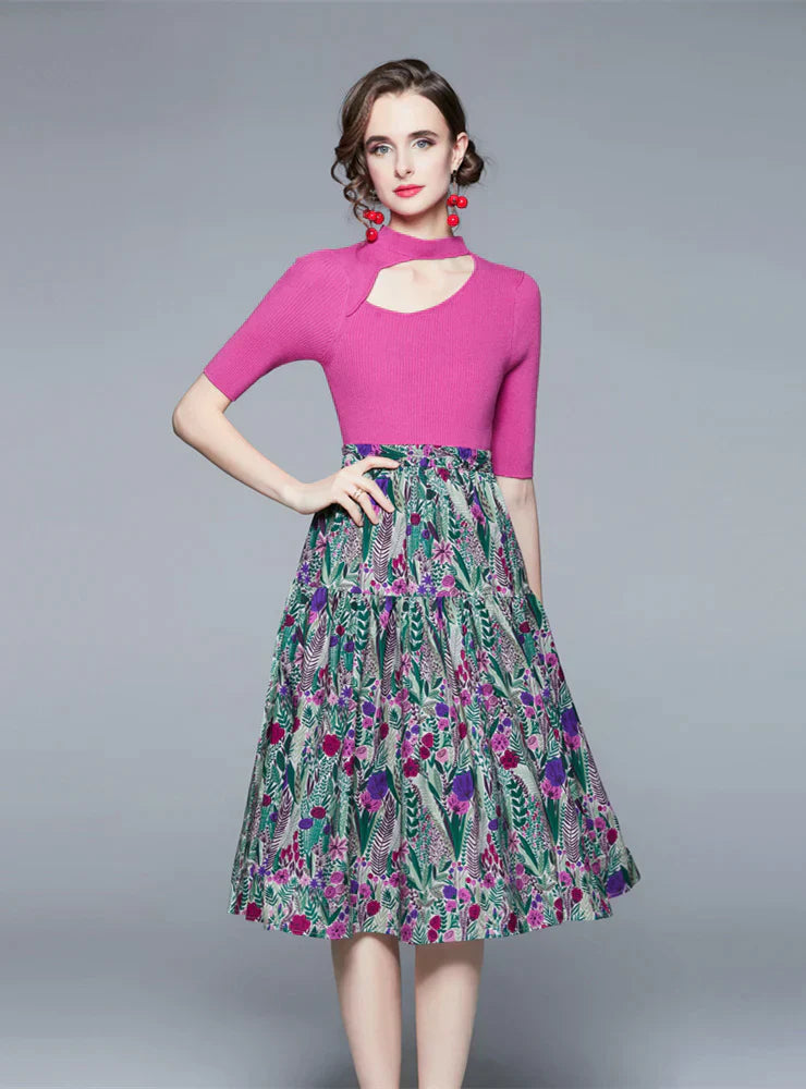 Retro Swing Skirt and Irregular Knitted Two-Piece Suit