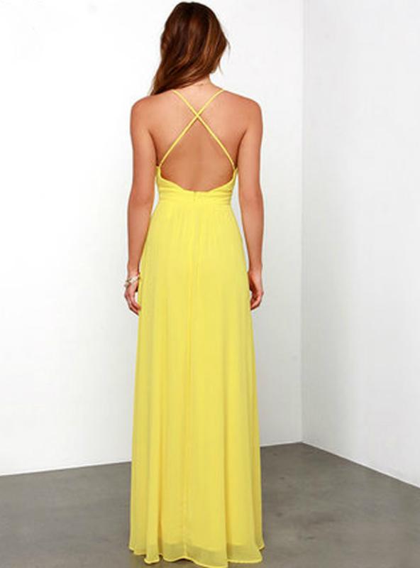 YELLOW MAXI DRESS WITH WAIST STRAP FOR BEACH WEAR