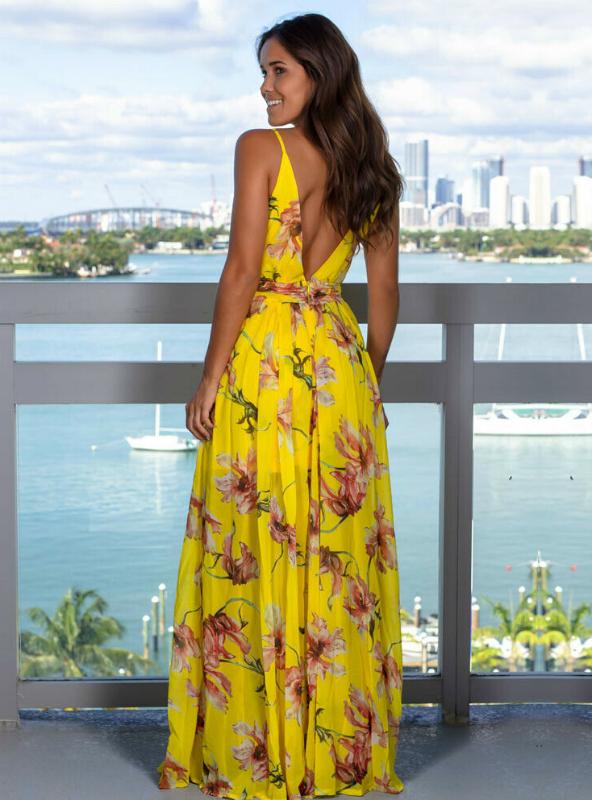 Sleeveless Floral Print Maxi Dress for Party or Beach